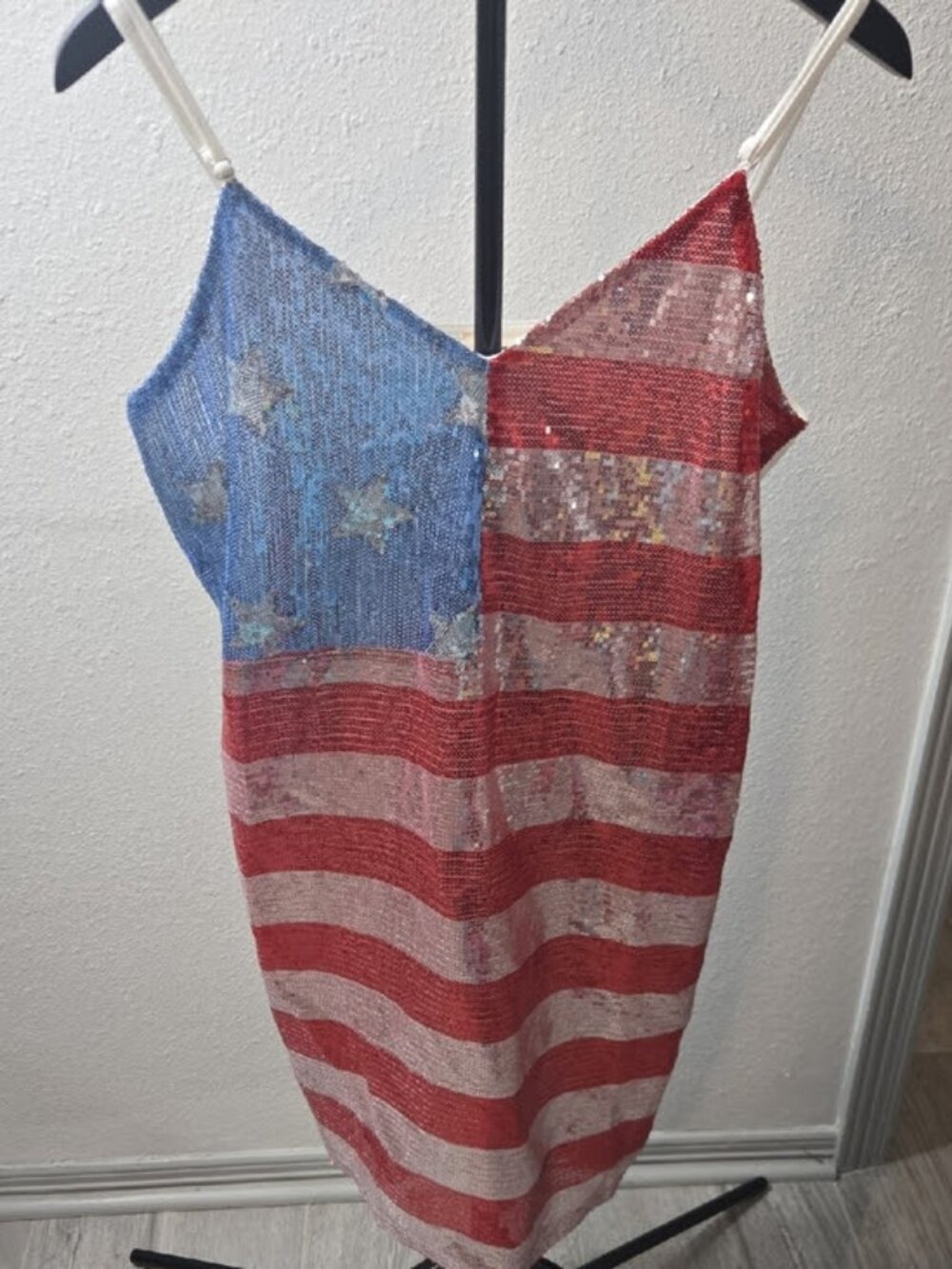 BiBi Red, White & Blue Sequin Flag Mini Dress